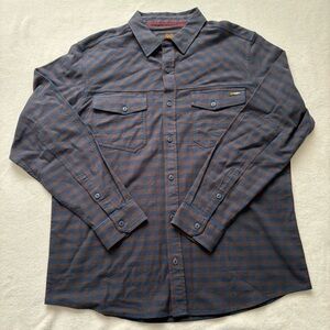 HAWX Work Gear Flannel Plaid Checked Shirt Brown Blue Shirt Cotton Stretch Sz XL